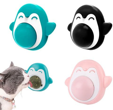 Katzenminze Balls Spielzeug für Katze, 3 Stück Katzenminze Ball Spielzeug 360° Drehbare Interaktives Katzenspielzeug mit Aufbewahrungsdeckel Wand Catnip Balls Toys für Katze
