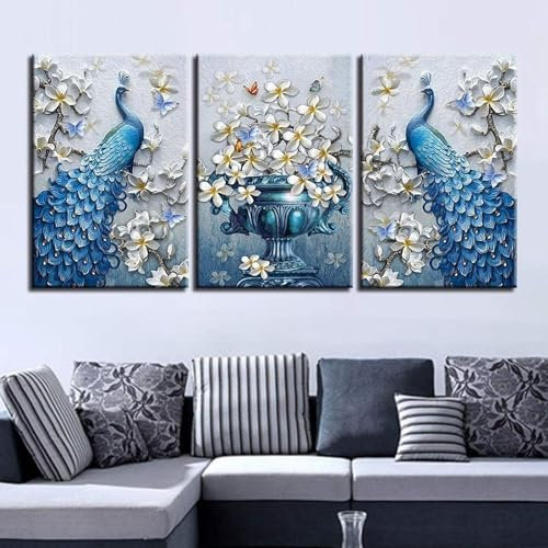 AWKFHF Moderne Blaue Pfau Bilder Leinwand Malerei Poster Kunstdruck Schlafzimmer Wand Deko(Kein Rahmen) (A-05,3X60X90CM)