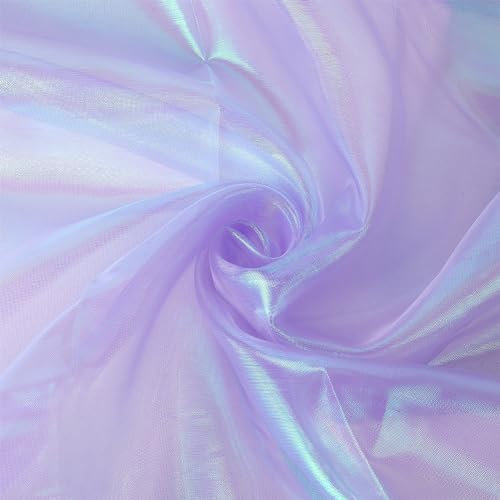 NBEADS 3m Organza-Stoff, 1.5m Breiter Solider Organza-Stoff für Brautkleider Magischer Gradient Organza Polyester Stoff Schillernder holographischer Gaze-Stoff für Kleid Performance Bühne, Violett