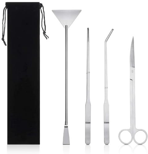 SRTSTR Edelstahl Aquarium Aquascaping Tools 4 in 1 Aquarium Werkzeug Set mit Lang Pinzette Schere Spatel Aquascape Tool Fisch Starter Kits Aquarienpflanzenkies Reinigen