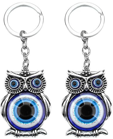 2 Uds Llavero De Búho De Ojo Malvado Azul Colgante Amuleto De Cristal Turco Colgante De Coche Colgante De Pared Adorno De Bendición Bolsa De Buena Suerte Decoración