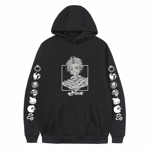 Sweat à capuche unisexe avec imprimé dessin animé « Anime The Seven Deadly Sins » - Cadeau de cosplay pour les fans de manga Meliodas, Noir-4, L
