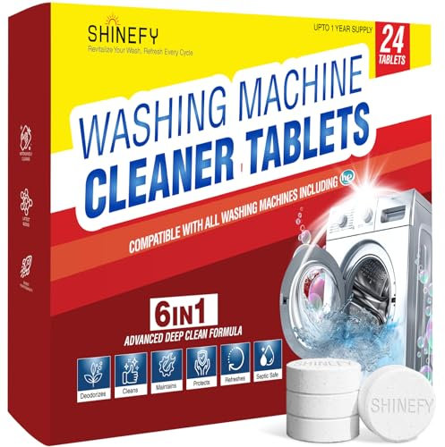 Shinefy Pastiglie per la pulizia della lavatrice, rimuove sporco e odori, confezione da 24