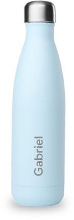 Qwetch - Bouteille Personnalisée Isotherme 500ml Pastel - Gourde Nomade Inox Recyclé - 24h Froid et 12h Chaud - Etanche, Sans BPA & Réutilisable (Bleu)