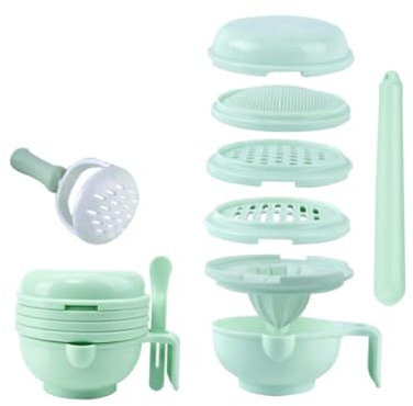 Baby Fütterungsmühle Babynahrungsmühle Nahrungsstampfer Tragbarer Baby Feeder Küchenmaschine Zerkleinerer Servierschüssel Gemüse/Obstpresse Mühle 8 Teilig/Set