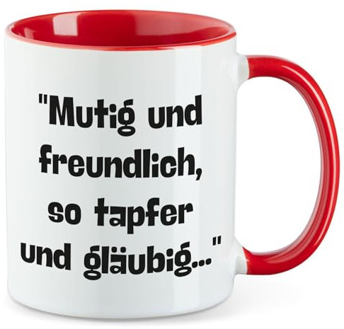 Huuraa Teetasse Mutig freundlich tapfer und gläubig Geschenk 330ml Rot Mutig freundlich Präsent