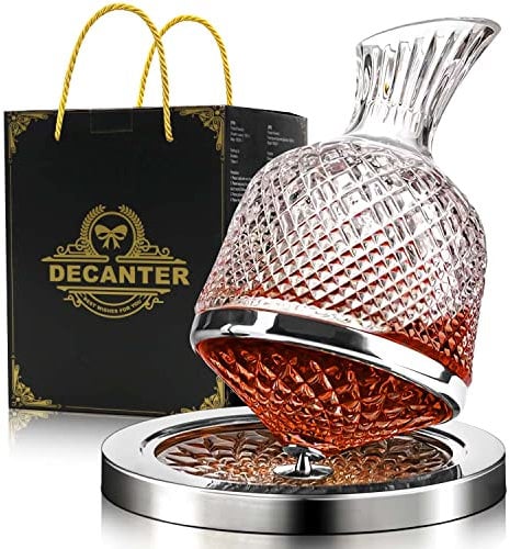 Wine Decanter 1500ml, Wine Carafe Decanter Made of Lead-Free Crystal Glass, 360° Rotating Decanters for Whisky and Wine, Decanter Gift Box Design for Men Women Gifts