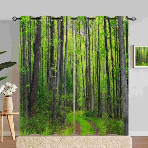 ANHOPE Wald Dschungel Baum Pfad Blickdichte Gardinen mit Ösen Thermo Vorhänge Weich Vorhang Blackout Curtain Wohnzimmer Schlafzimmer Verdunklungsvorhänge 2er Set H 200 x B 140 cm