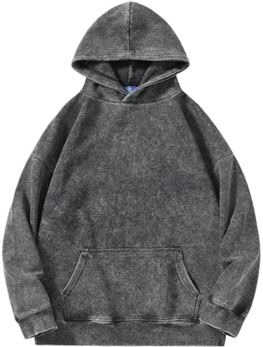 PADOLA Oversize Pullover Damen Ausgewaschene Hoodie Y2K Vintage Sweatshirt Basic Damen Kapuzenpullover mit Fleece Baumwolle Used-Look Übergangspulli Retro Kapuzenjacke Kapuzenpulli (3XL, 0 Schwarz)