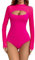 EVELIFE Women's Bodysuit Sexy Long Sleeve Cut out Top Ladies Sheer Mesh Turtle Neck Stretchy Basic Leotard(Pink,XXL)