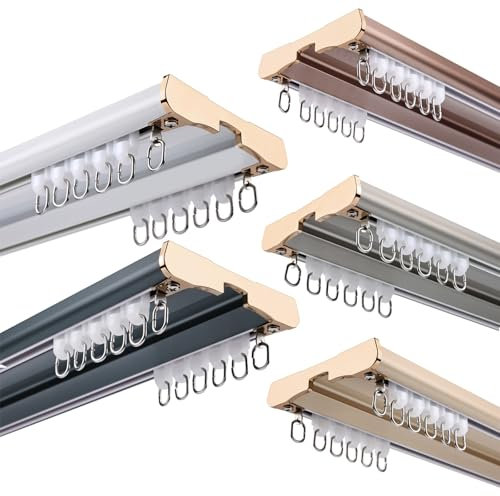 Gardinenschiene 2 -läufig Deckenbefestigung Aluminium Vorhangschiene Für Schiebevorhang Vorhang, Gardinen Gardinenschiene Mit Geräuscharmen Rollen Wasserdicht(Grau,260cm)