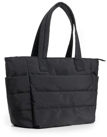 Puffer Tote Bag Damen - Große Gesteppte Shopper Tasche Mit Fächern - Uni Stepptasche Handtasche Schultertasche