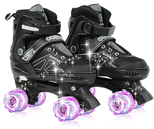 OHMG Super Blades X Pro, bequeme Rollschuhe, Inline-Skates, beleuchtete LED-Rollen für Kinder, ideal für Anfänger, Mädchen, Jungen, Super Quad X Pro, verstellbare Größen