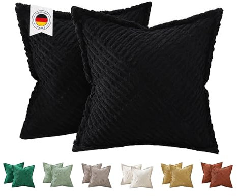 ALWINIA Kissenbezug Schwarz 40x40 aus Kordsamt 2er Set - Samt-Deko für Wohnzimmer & Schlafzimmer - Weiche & Kuschelige Kissenhüllen für Zierkissen & Dekokissen