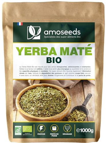 Yerba Maté BIO 1KG | Maté Vert non fumé | 100% feuilles, sans tiges | Boost Énergie, Alternative au Café | Qualité Supérieure