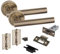 Golden Grace 1 Set Straight T-Bar Design Door Handles with Tubular Latch and 1 Pair of 3 Ball Bearing Hinges Antique Brass Finish