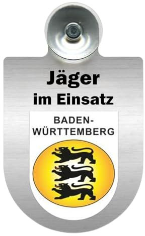 Alu-Dienstschild Jäger im Einsatz 10x16 cm, für Auto Fahrzeug Windschutzscheibe mit Saugnapf für Frontscheibe (Baden-Württemberg)
