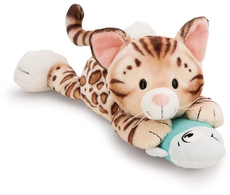 NICI Kuscheltier Katze Bengal mit Fisch 30cm - braun - Weiches Plüschtier – niedliches Stofftier zum Kuscheln & Spielen – tolle Geschenkidee für Kinder & Erwachsene - 62152