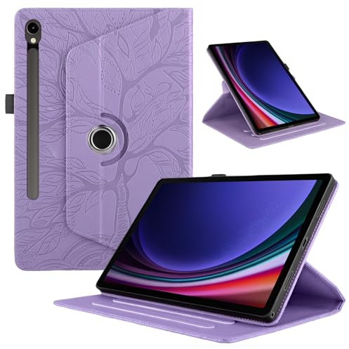 Étui pour Samsung Galaxy Tab S10 FE+ Plus 13,1 2025 (SM-X620, SM-X626, SM-X626B) | Veine de feuille en relief 3D | avec porte-crayon résistant aux chocs robuste et pivotant à 360 degrés, violet