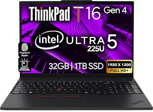 Lenovo ThinkPad T16 Gen 4 Business Laptop 16 FHD+ Display, Intel Ultra 5-225U (Beats i7-1355U), 32GB DDR5 RAM, 1TB SSD, 5MB Webcam, Fingerprint, Backlit KB, WiFi 6E, RJ-45, Win 11 Pro
