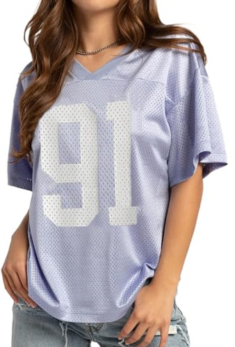 Cusghjbsg Women Basketball T-Shirt Summer Short Sleeve V Neck Number Print Loose Tops Oversized Jersey Baggy Pullover Shirt Streetwear (Light Purple G, XL)