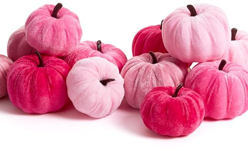 XIANNVXI 12 zucche in 3 colori, piccole zucche rosa in velluto per Halloween, decorazione per la casa, finta schiuma, zucche per Halloween, decorazioni per interni ed esterni, decorazione per feste