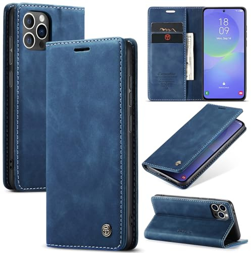 Phernykas Handyhülle für iPhone 12/12 Pro Hülle Leder,Magnetische Klapphülle mit kartenfach und Standfunktion Smartphone Schutzhülle Lederhülle iPhone 12 Pro Flip Book Case (Blau)
