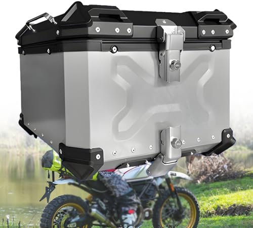 Caja Superior para Motocicleta,Caja para Casco,Maleta De Moto De Aleación De Aluminio De Liberación Rápida,Caja De Almacenamiento para Cola De Moto Impermeable Y Amortiguadora,SilverB-45L