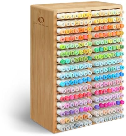 Ohuhu Bambus Organizer,Holz Desktop Aufbewahrung für 224 Markerstifte | Honolulu und Oahu Serie von Marker stationärer Organizer, Bleistifthalter mit 32 Fächern für Klassenzimmer Büro Dekoration