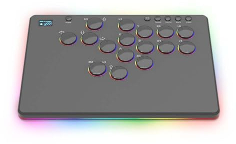 TEHAOUU RGB Lighting Leverless Arcade Stick Controller für Switch/Steam, 14 Tasten Street Fighter 6 Fighting Tastatur mit Makroprogrammierunterstützung und austauschbaren Tasten für PC/PS3/PS4