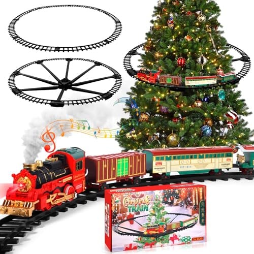 Zug Weihnachtsbaum, Eisenbahn Weihnachtsbaum Elektrisch, Weihnachtszug für Den Tannenbaum mit Blauer LED-Lichterkette, Eisenbahn Kinder Elektrisch Christmas Tree Train mit Spray und Sound