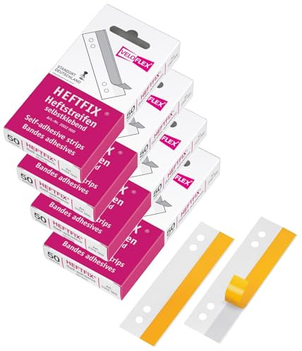 VELOFLEX 2002000 - HEFTFIX Heftstreifen, Abheftstreifen, 105 mm lang, 50er SB-Packung, selbstklebend, glasklar (4, Heftfix SK)