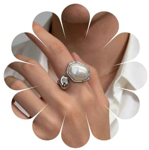 Inateannal Open Baroque Pearl Ring Large Pearl Irregular Ring Gold Open Chunky Adjustable Rings Statement Knuckle Pearls Wedding Rings Jewelry for Women
