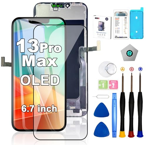EFAITHFIX Ersatzdisplay für iPhone 13 Pro Max, OLED [kein LCD] 17,5 cm (6,7 Zoll) Display, 3D-Touchscreen, FHD-Digitizer, Montage A2484, A2641, A2643, A2644, A2645, mit Reparaturwerkzeugen