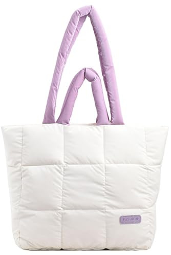 Outplea Handtasche Tote Tasche Damen, Puffy Tote Bag Shopper Tasche mit Reißverschluss, Groß Gesteppter Ultraleichte Puffer Schultertasche für Arbeit Uni Reise Shopping Schule
