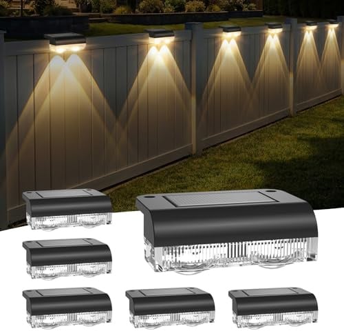 AGOTD Luces solares para vallas, paquete de 6 luces solares para exteriores, impermeables, para escaleras exteriores, peldaños, vallas, patios, caminos