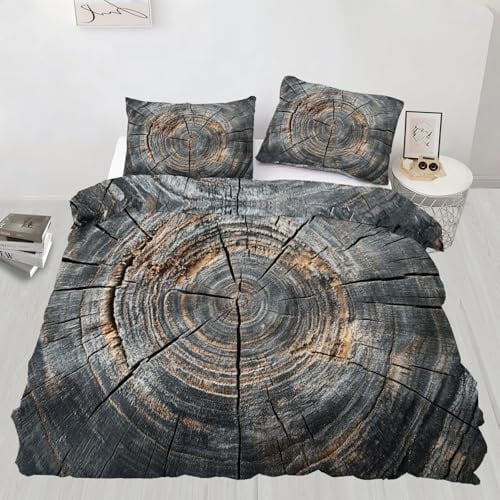Holz-Bettwäsche-Set für Einzelbett, Holzmaserung, 3-teilig, Landhausstil, bedruckt, für Teenager, Kinder, Jungen, Mädchen (135 x 200 cm)