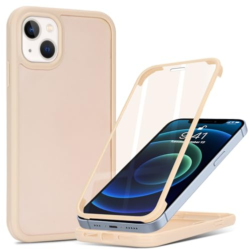 Zouzt Matte for iPhone 13 Mini Case 5.4 Screen Protector, Beige | 360 Full Body, Translucent Matte, Military Grade Drop Proof, Rugged Shockproof Protective, Anti-Fingerprint Phone Case
