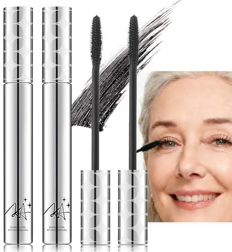 Mascaras Noir pour Femmes Plus âgées, 2 Pièces Mascara Waterproof Noir, Volume et Longueur, Convient aux Cils Clairsemés et Vieillissants, Sans Bavures, Doux pour Yeux Sensibles