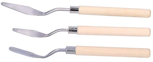 BAOFUYA 3 Pcs Palette Knife Set: Stainless Steel Spatula with Ergonomic Wood Handle for Oil Painting, Mixing Pigments, and Art Projects