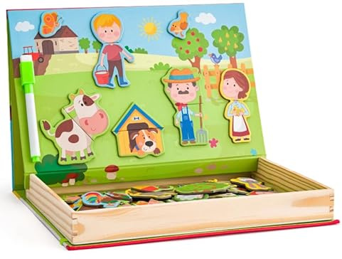 Woody magnetische Puzzle Box bauernhaus mit 64 holzformen