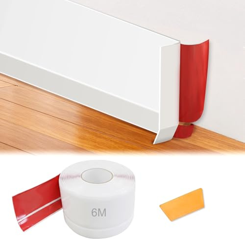 Sockelleiste Selbstklebend 6M - Weichsockelleiste Selbstklebend Weiß 50x20mm - PVC Leisten - Flexible Fußbodenleisten für Bad, Küche & Unebene Wände