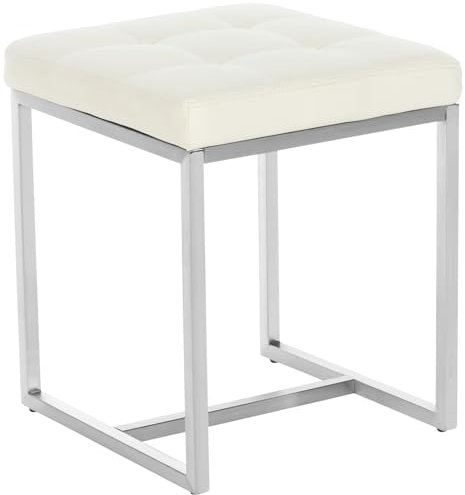 CLP Edelstahl-Sitzhocker Barci Kunstleder I Moderner Hocker Mit Hochwertiger Polsterung Und Bodenschonern I In Vielen Farben, Farbe:Creme
