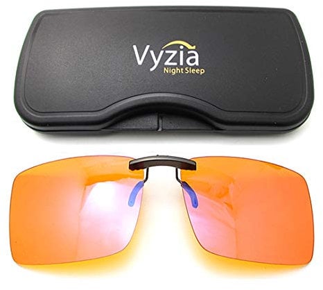 Vyzia Clip On Blue Light Blocking Glasses for Sleep | Fits Over Prescription Glasses, Orange Lenses Help Reduce Computer Eye Strain and Induce Sleep