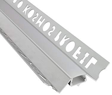 IN-T77 LED Alu Fliesenprofil Ecke aussen 10mm silber + Abdeckung Abschlussleiste Fliesen für LED-Streifen-Strip 2m opal