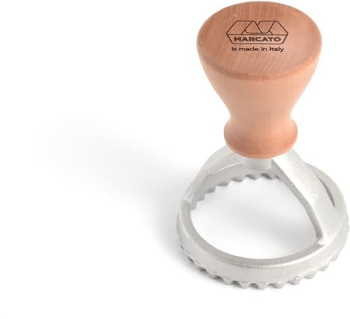 Marcato Ravioli- und Plätzchenausstecher, Ravioli-Macher, Plätzchenausstecher, Massivholz und Druckguss-Aluminium, Made in Italy, Runder Stempel 30 mm