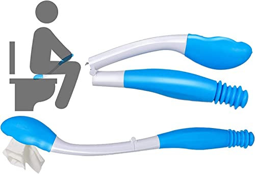 HelloCreate Toilettenhilfe zum Abwischen, zusammenklappbar, Komforttuch, Selbsthilfe, Toilettenhilfe für eingeschränkte Mobilität, Blau und Weiß