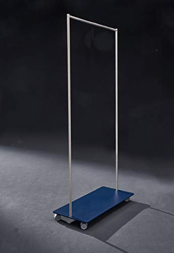 Garderobenwagen aus Edelstahl, Blaue Bodenplatte, 4 Rollen (2 STK. feststellbar) 161 x 80 x 35 cm, bis 100 kg Belastung, Rollgarderobe, Schwerlast Kleiderwagen Garderobenständer - PHOS Design