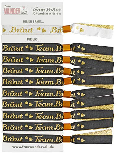 Frau WUNDERVoll® JGA Armband für Braut und 9 Freundinnen Inhalt 9 Team Braut Armbänder und EIN Armband für die Braut JGA Junggesellinnenabschied Accessoires Hochzeit Hen Party Schärpe Braut Orden