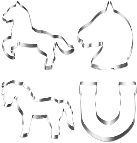 Set di 4 formine per biscotti a forma di cavallo, in acciaio inox, a ferro di cavallo, formine per biscotti a forma di cavallo, formine per biscotti, pony, cutter per bambini, fondente